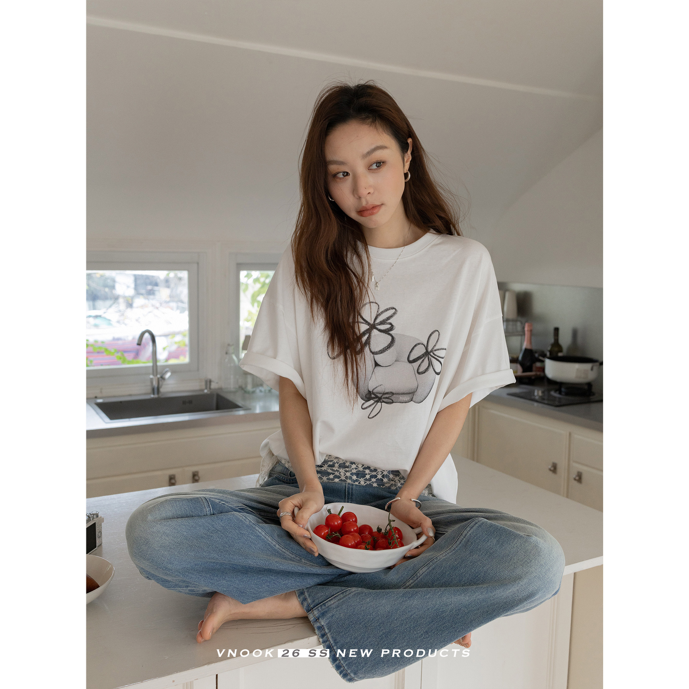 VNOOK женские джинсы прямого кроя со средней посадкой, весна-лето 2026, стройнящие свободные повседневные брюки