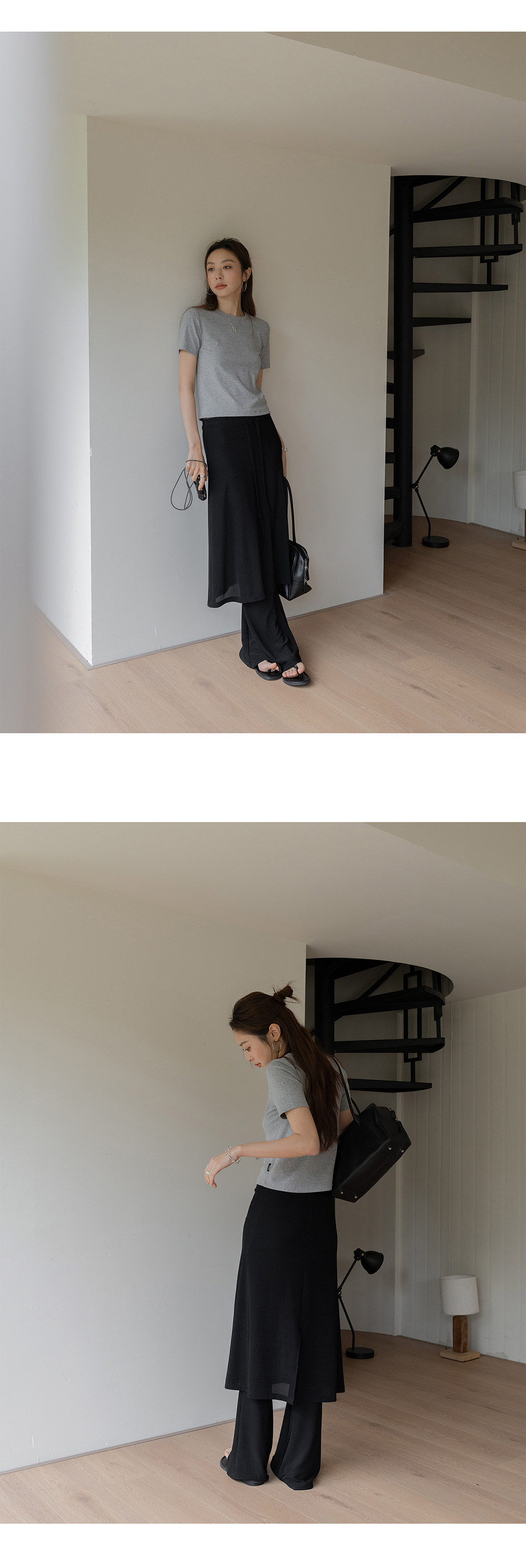 VNOOK черные широкие брюки-юбка с кулиской для женщин в стиле casual с драпировкой и стройнящим эффектом