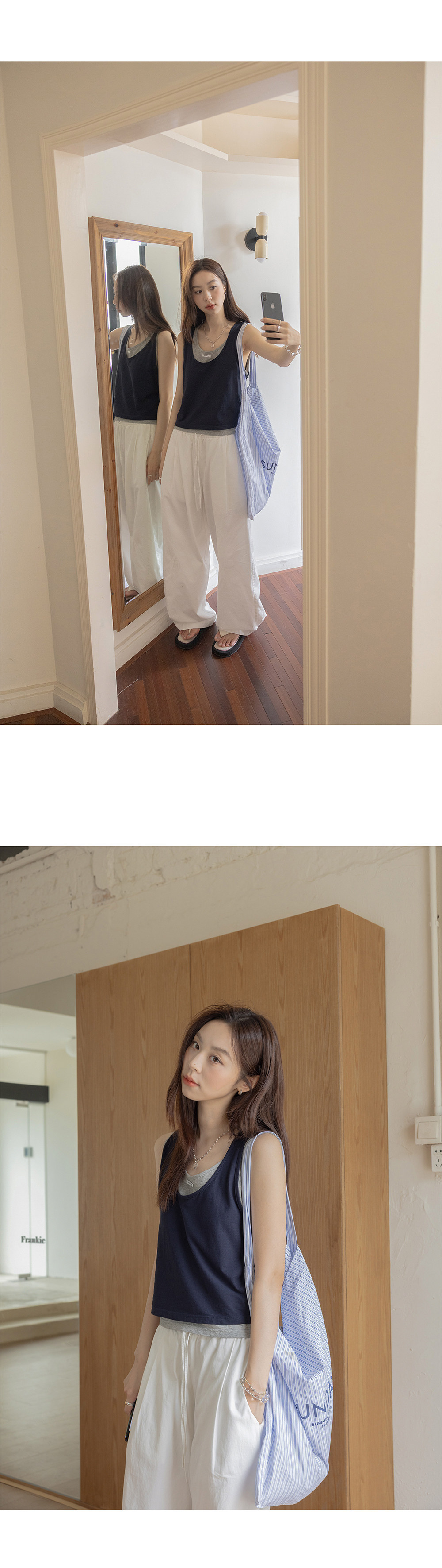 VNOOK женская майка на бретельях с U-образным вырезом и контрастной отделкой, легкая тонкая безрукавная футболка, комплект из двух предметов для летнего сезона