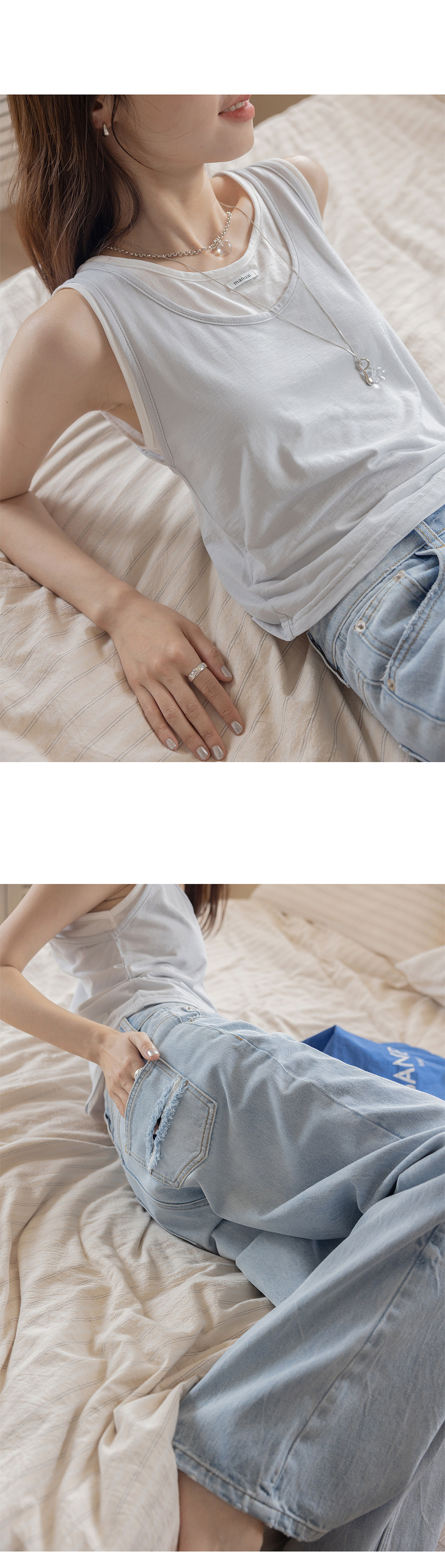 VNOOK женская майка на бретельях с U-образным вырезом и контрастной отделкой, легкая тонкая безрукавная футболка, комплект из двух предметов для летнего сезона