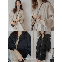 VNOOK Embroidered Satin Baseball Jacket Women's Thin 2024 New Spring Loose Drop Shoulder Slim Solid Color Top