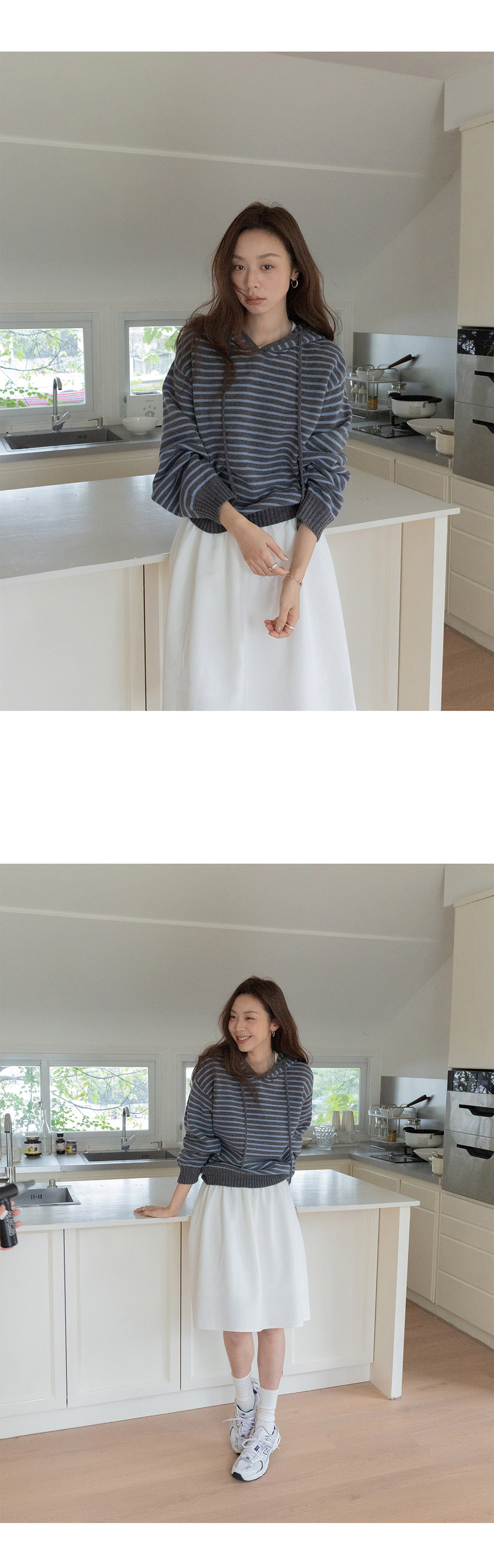 VNOOK женский свитер с капюшоном свободного кроя из шерсти в полоску универсальный весенний