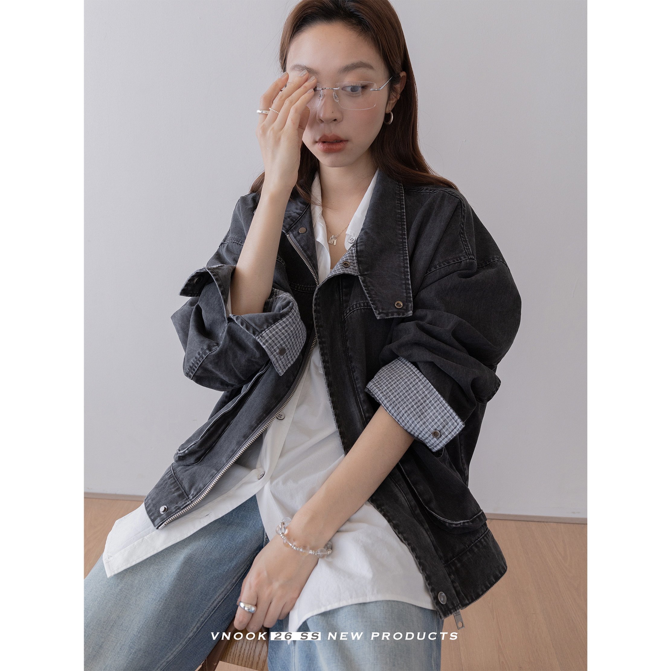 VNOOK женские джинсы прямого кроя со средней посадкой, весна-лето 2026, стройнящие свободные повседневные брюки