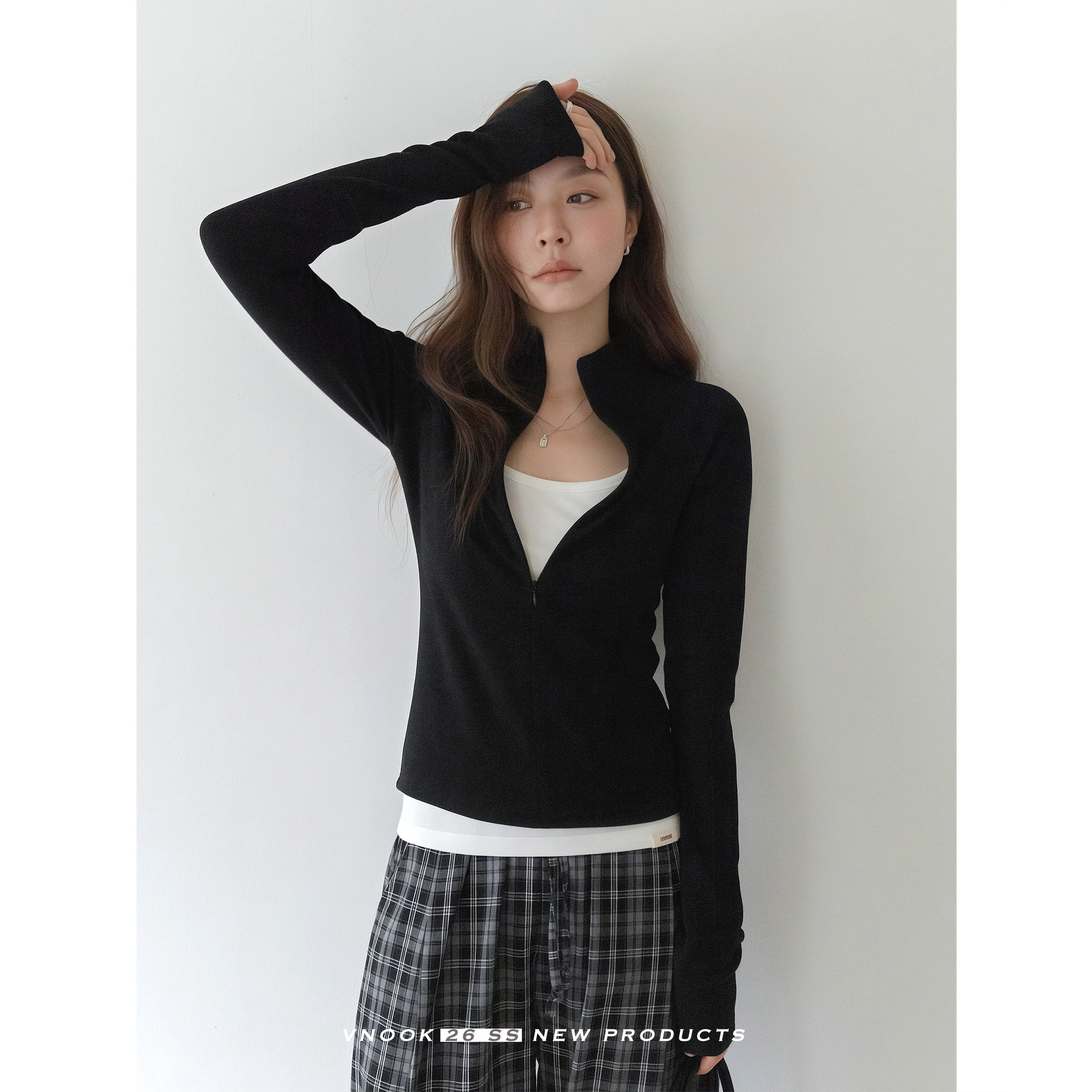 VNOOK женские широкие брюки из хлопка в клетку с эластичным поясом, весна 2026