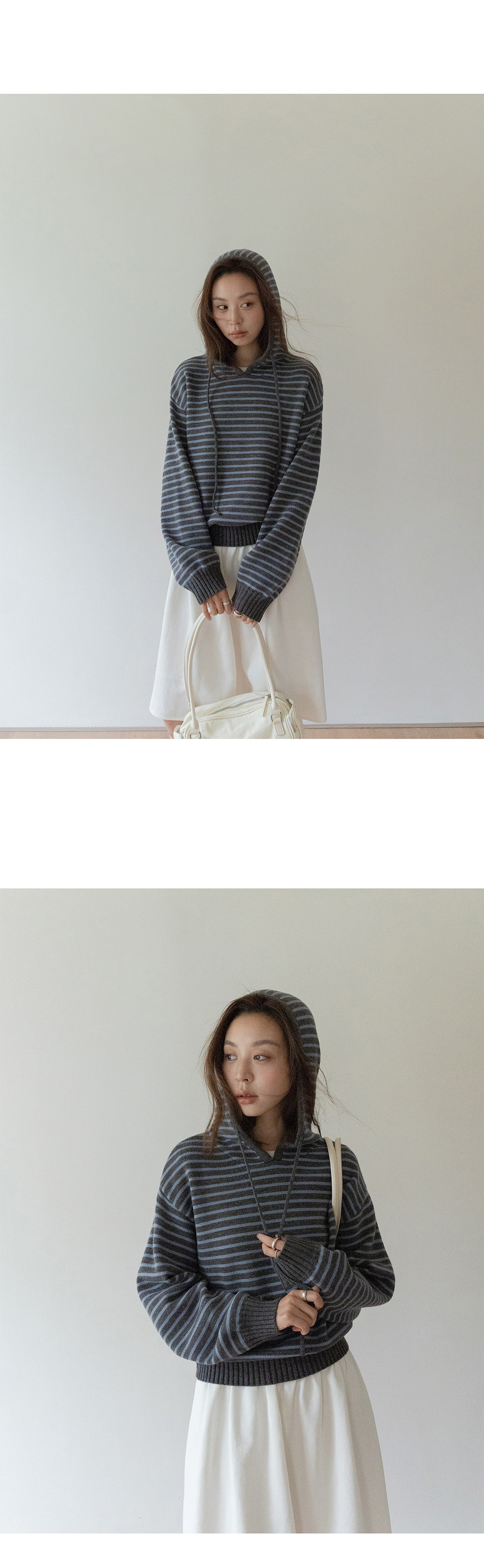 VNOOK женский свитер с капюшоном свободного кроя из шерсти в полоску универсальный весенний