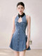 High-End Designer Denim Dress for Women 2026 Summer Sleeveless Waist-Cinching Bow Blue Elegant Outfit Dress