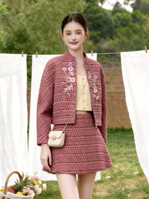Beautiful Suits for Important Occasions, Chinese-Style Beaded Red Outfits for Socialites, High-End Chanel-Style Winter Wear, Complete with an Entire Set of High-End Accessories