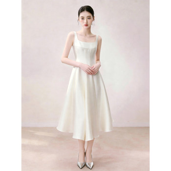 Elegant Sleeveless Suspender Dress 2026 Summer Waist-Cinching Slimming White Mid-Length Dress with a High-End French Minimalist Style