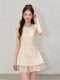 Elegant Sleeveless Dress 2026 Summer Waist-Cinching Slimming High-End Design Apricot-Colored Short Dress for Dates and Parties