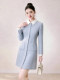 Elegant Blue Dress with Lapel Collar for Women, 2026 Summer Long-Sleeve Waist-Cinching Dress, High-End Style for Date Nights and Parties
