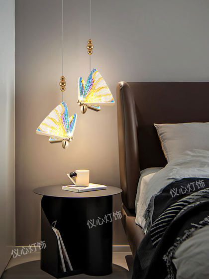 Colorful Butterfly Pendant Lamp Bedside Hanging Lamp Master Bedroom Pendant Line Creative Simple Stylish Hotel Bedside Pendant Lamp