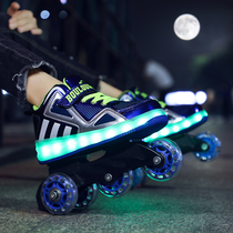 New four-wheeled walking shoes with lights roller skates boys and girls adult flying shoes can walk and slide