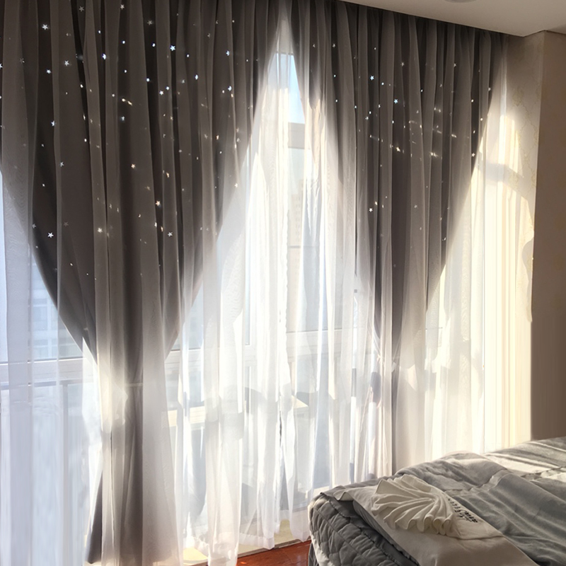 Net red blackout curtains hollow star bedroom hook type ins girls light luxury bay window starry sky cloth 2021 new model