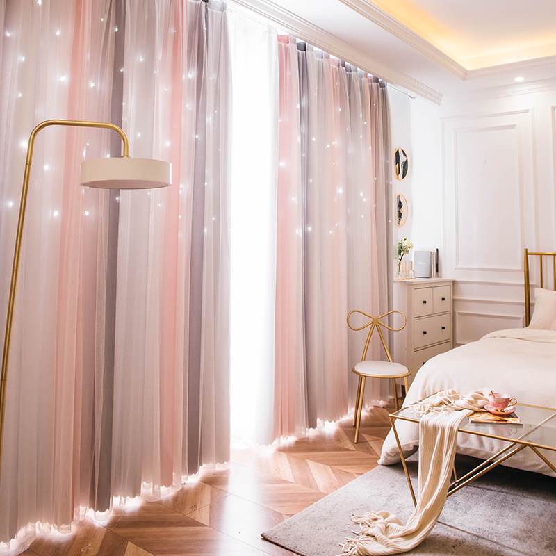 Starry sky curtain shading hollow star bedroom girl hook type ins princess heat insulation sunscreen bay window cloth net red