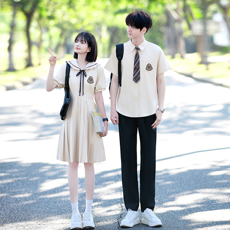 College-Style Summer Class Uniform Short-Sleeved Shirt for Women with Lapel Collar, Korean-Style Dress Suit for Junior High School Students, Graduation Photo Performance Outfit