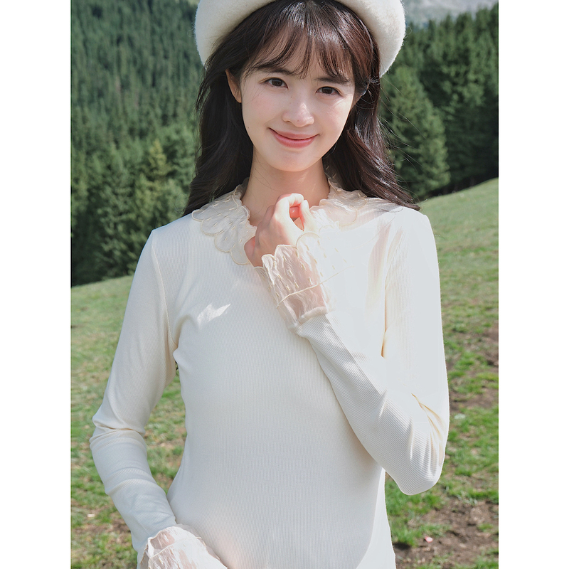 [Cream Baguette] Wild Pea LAOSHU Base Layer Sweater, Easy to Match with Mori-Style Lace, White Inner Layer