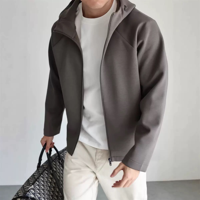 High-Quality Spring and Autumn New Cotton Anti-Wrinkle Sweatshirt Men's Fashionable Hooded Zipper Sports Style High-Elastic Casual Jacket