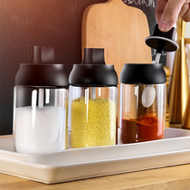 Spoon cover integrated seasoning tank sealed moisture-proof kitchen home salt MSG seasoning case suit Chicken fine glass seasoning bottle