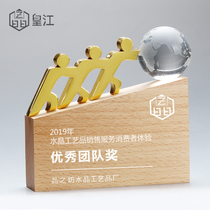 Trophy custom metal solid wood Wooden crystal cup Earth basketball football game excellent team award souvenir