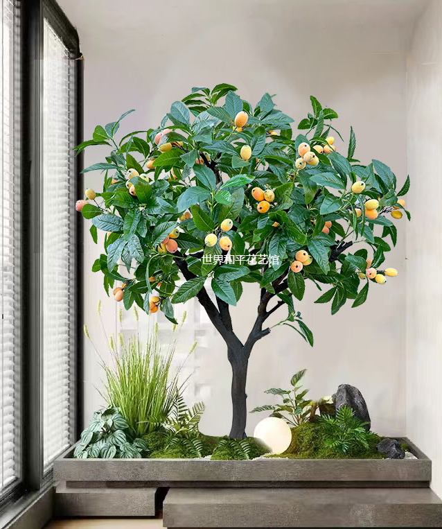 Artificial Loquat Tree Indoor Decoration Fake Tree Small Orange Tree Peach Tree Pomegranate Tree Mall Hotel Floor-Standing Ornament