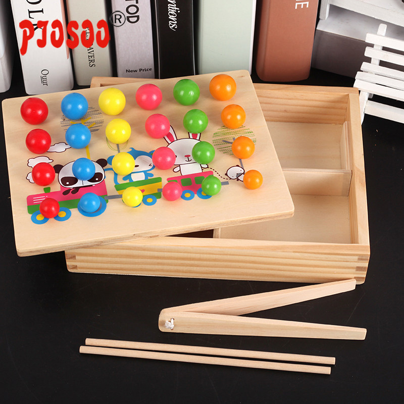 Meng's early education of children's wooden clip clamping music clip small ball clip bead prep intellectual parent-child interactive toy 1-2-3 years old