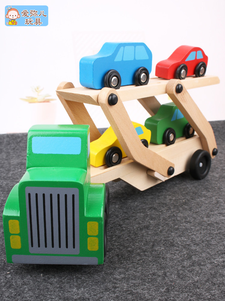 Wooden double-decker car model Wooden master car to send small boys and children wooden car toy car model ornaments