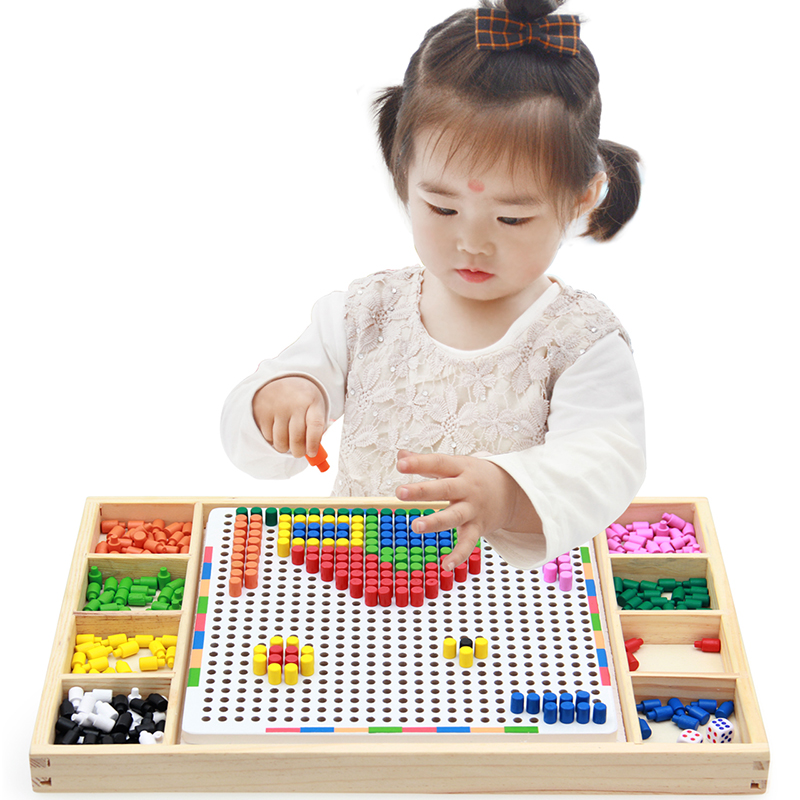 Mushroom Nails Combined Patchboard Toys Wood Multifunction Smart Parquet Children Puzzle power toys 3-8 years old wood