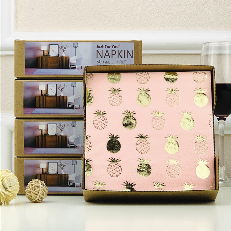 Hotel printed napkin Colour paper towels West restaurant Pink Pineapple Bronzed gold face towels Drawn Toilet Paper 50 sheets per box