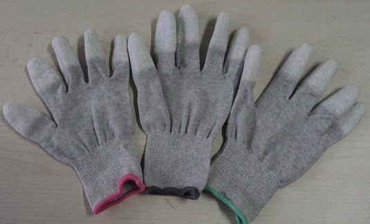 Carbon fiber PU coated finger gloves Anti-static nylon coated finger gloves Electronic factory carbon fiber labor protection gloves