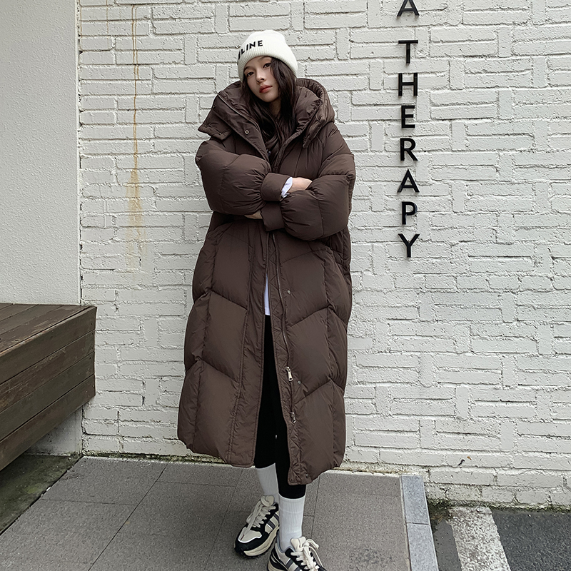 Popular 2026 Winter New Style 90% White Duck down Extra-Long Over-The-Knee Korean Style Loose Thickened down Jacket for Women Trendy
