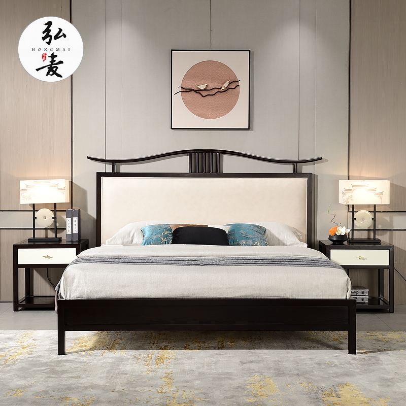 Hotel furniture standard room full set of new Chinese style hotel special white wax solid wood bed model room double bed customization