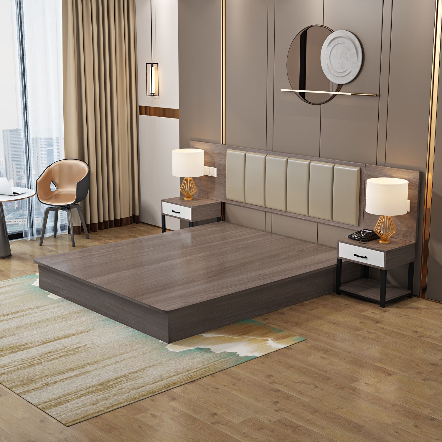 Light and luxurious guesthouse furniture with full set of custom-made quick apartments Minjuku bunk bed TV cabinet Hanging Hotel Double Bed