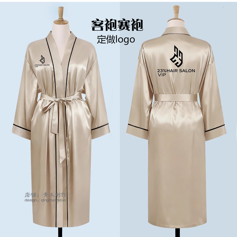 Spring and Summer New Style Beauty Salon Spa Thickened Satin Robe Bathrobe Medical Beauty Hairdressing Wedding Salon Makeup Robe