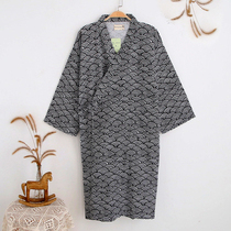 Japanese mens kimono-style sleeping robe spring summer day style and wind pure cotton cotton cloth pajamas bathrobe sweaty sweaty
