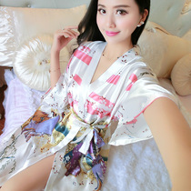 Ice Silk Sexy Sleepwear Womens Summer Benkimono Silk Bathrobe silk Bathrobe Japanese style and style and style retro-style sweaty pyjamas