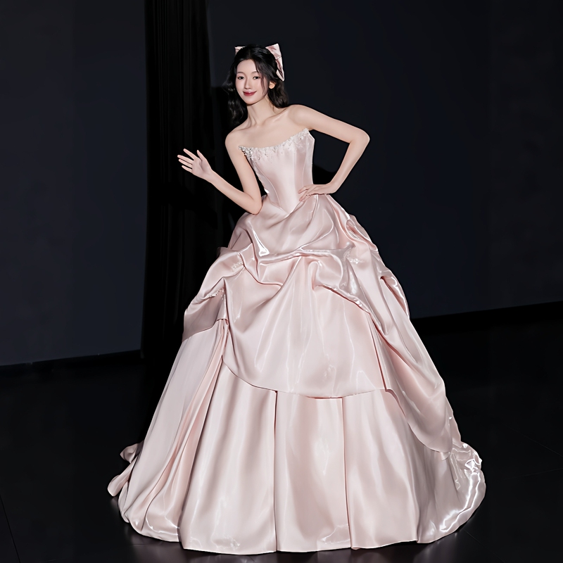 Pink Sweet Style Strapless Satin Evening Dress 2026 New High-End Performance Dress 18Th Birthday Coming-Of-Age Ceremony Dress Pink Sweet Style Strapless Satin Evening Dress 2026 New High-End Performance Dress 18Th Birthday Coming-Of-Age Ceremony Dress