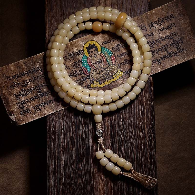 High-End. Original Natural White Jade Bodhi Seed Root Prayer Beads, 108 Beads, Men's Weathered Seed Bracelet, Women's Prayer Bead Bracelet