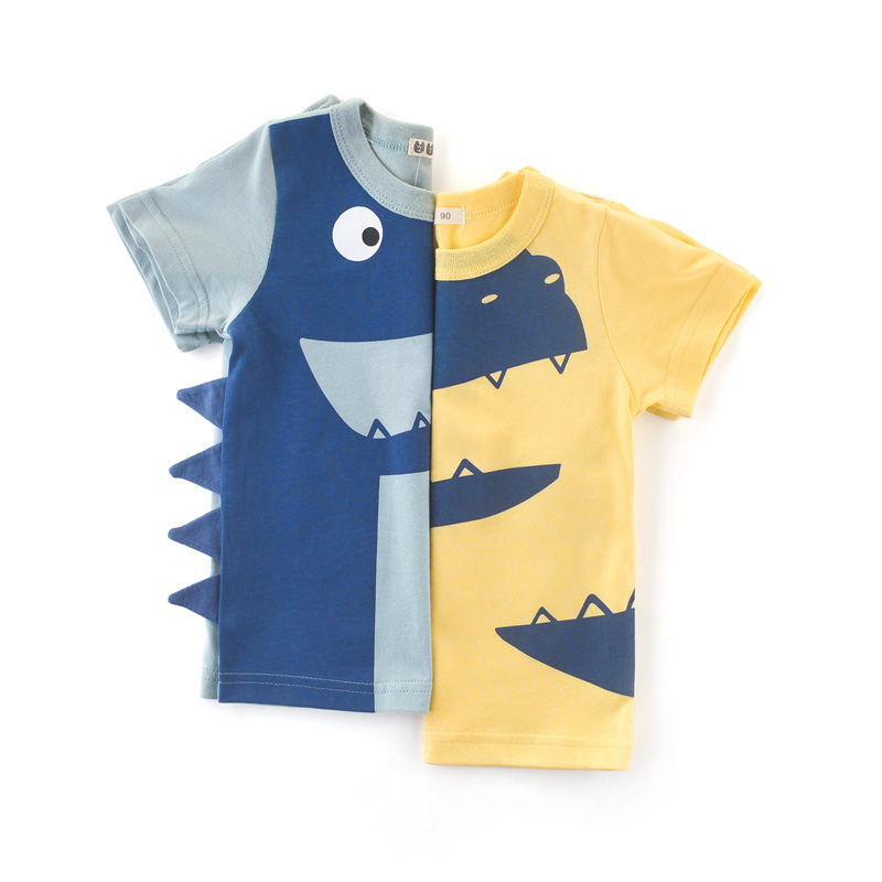 Korean Style Children's Clothing Summer Short-Sleeved T-Shirt with Dinosaur Design, Cartoon Top for Boys, Stylish Base Shirt for Boys Korean Style Children's Clothing Summer Short-Sleeved T-Shirt with Dinosaur Design, Cartoon Top for Boys, Stylish Base Shirt for Boys