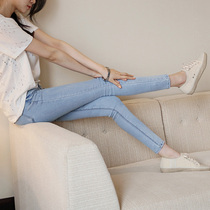 Light colored jeans womens ankle-length pants high waist slim high 2021 Spring and Autumn New tight stretch pants