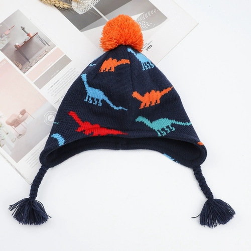 Детский шарф, зимний комплект, мультяшный динозавр для мальчиков с капюшоном, удерживающая тепло детская вязаная шапка