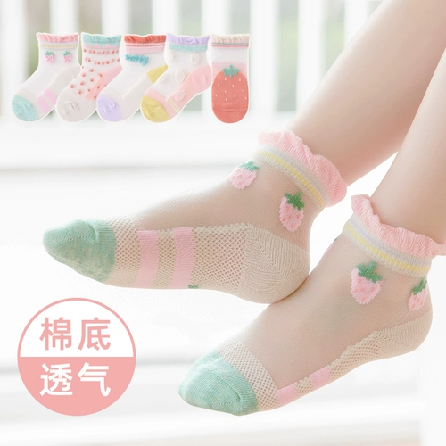 Хлопковые летние ультратонкие тонкие детские носки, детский дышащий наряд маленькой принцессы, шелковые колготки, средней длины