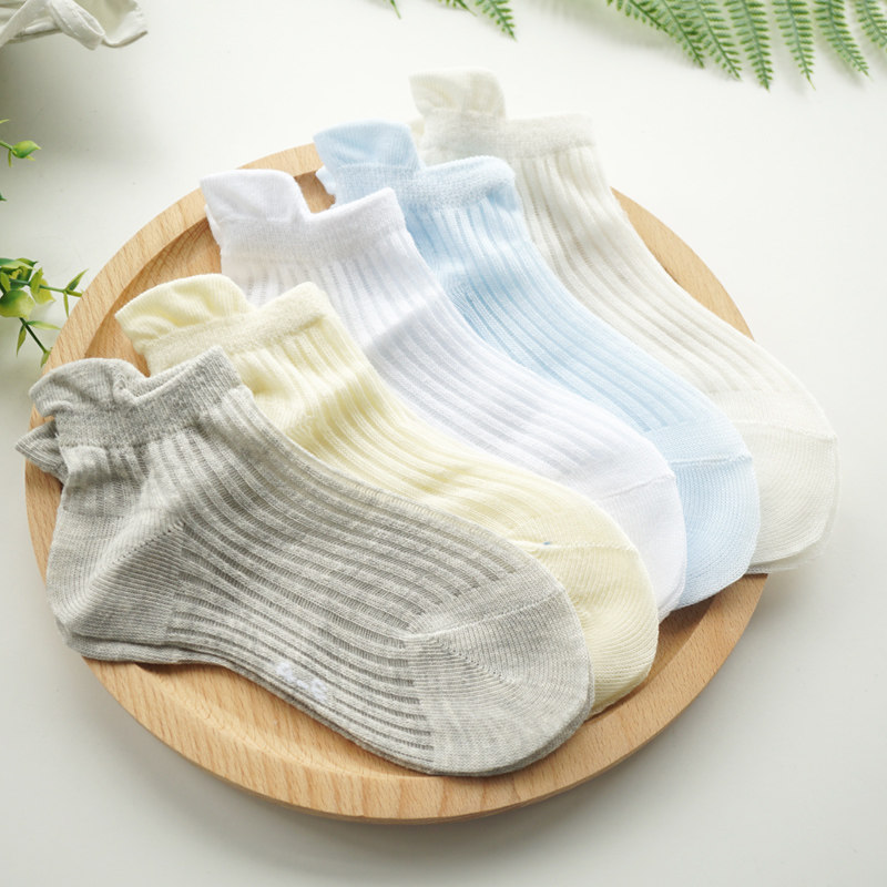 Children's summer socks thin boys socks Solid color girls crystal stockings Children shallow mesh boat socks ultra-thin