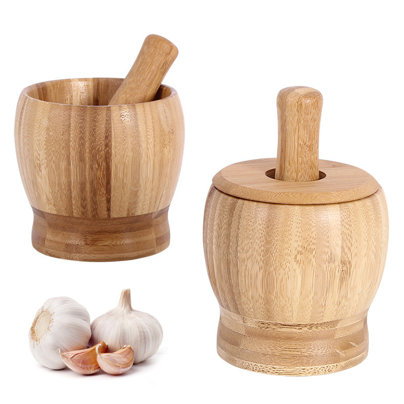 Multifunction Bamboo mashed garlic pot Home Kitchen Food Spoiler Creative Garlic Clay Grinding Machine With Lid Press Garlic