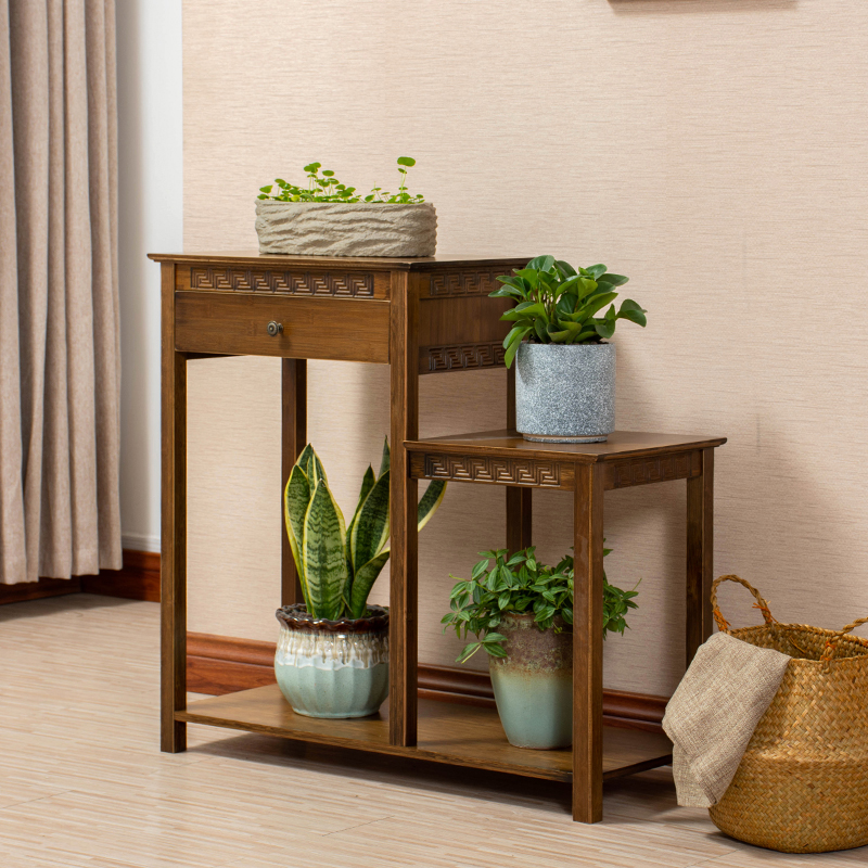 Flower pot shelf Multi-meat imitation ancient flower shelf Multi-floor indoor containing solid wood Balcony Living Room Minima with a drawing shelf