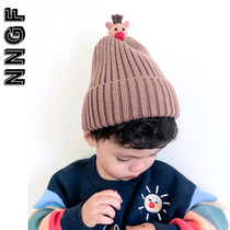 Childrens knitted hat Boy baby spring and autumn and winter wool hat Cute cartoon baby cold hat Warm ear cap