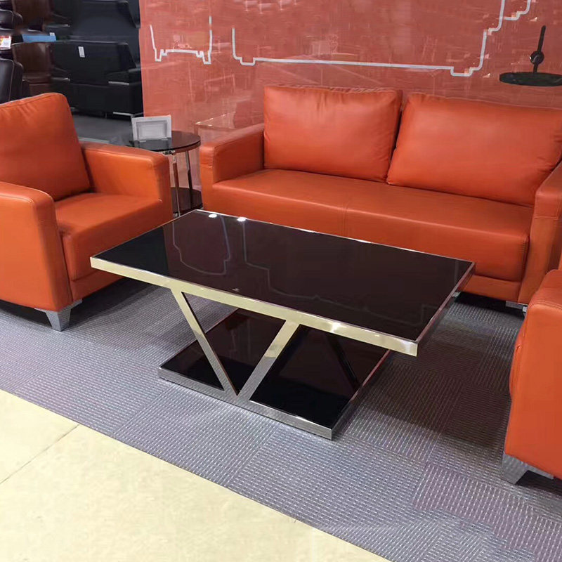 Coffee table Tempered glass stainless steel double stainless steel frame Hall lobby reception negotiation reception room Coffee table Tea table