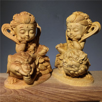 Cliff Cypress woodcarving Zodiac patron Saint Manjushri Bodhisattva home car worship figure ornaments Buddha statue