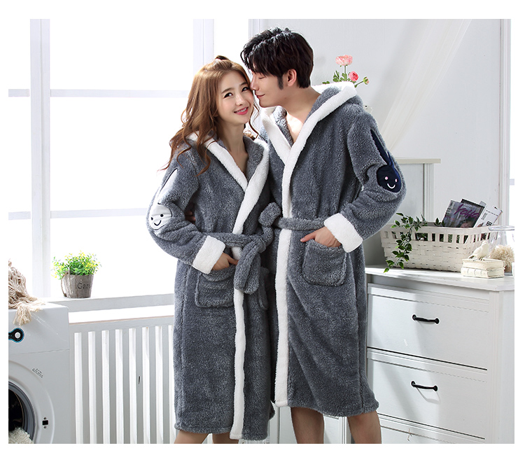 Mùa thu và mùa đông dày flannel vài chiếc áo ngủ nam dài kích thước lớn áo choàng tắm san hô lông cừu nữ dễ thương phim hoạt hình đồ ngủ trẻ em