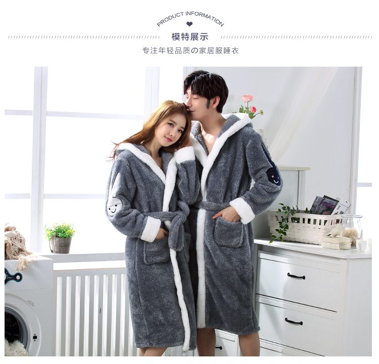 Mùa thu và mùa đông dày flannel vài chiếc áo ngủ nam dài kích thước lớn áo choàng tắm san hô lông cừu nữ dễ thương phim hoạt hình đồ ngủ trẻ em