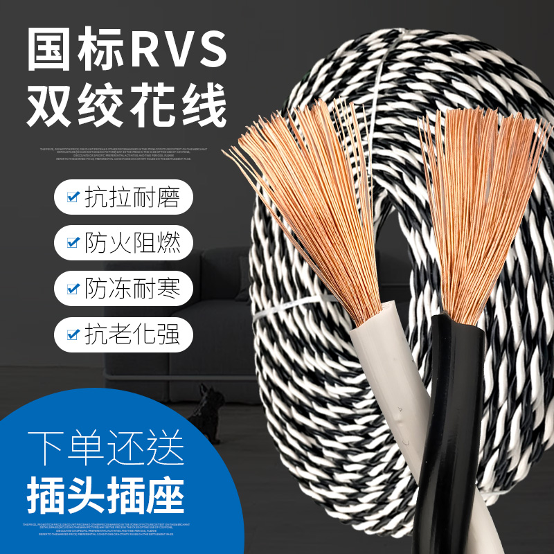 Two-core twisted pair electric car charging line Lamp Holder Line Fire Cord 1 5 2 5 4 Squared Home Extension Cord